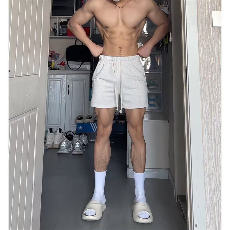 性张力穿搭男浅灰色健身短裤夏季纯棉透气运动裤子篮球训练三分裤,男装牛仔裤,星座1608-2
