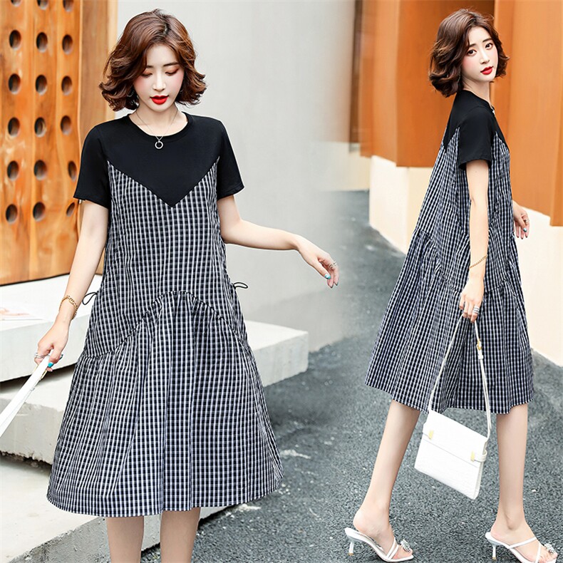 2024年夏季新款气质拼接休闲短袖连衣裙，女装连衣裙，盈茜