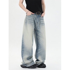 复古cleanfit猫须牛仔裤男女直筒微喇百搭弯刀拖地裤RK2866-P55，男装牛仔裤，星座412-3
