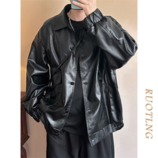 现货-秋季皮衣外套男宽松休闲PU机车皮夹克潮流A584-P90，男装夹克，电商A351