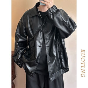 现货-秋季皮衣外套男宽松休闲PU机车皮夹克潮流A584-P90图片
