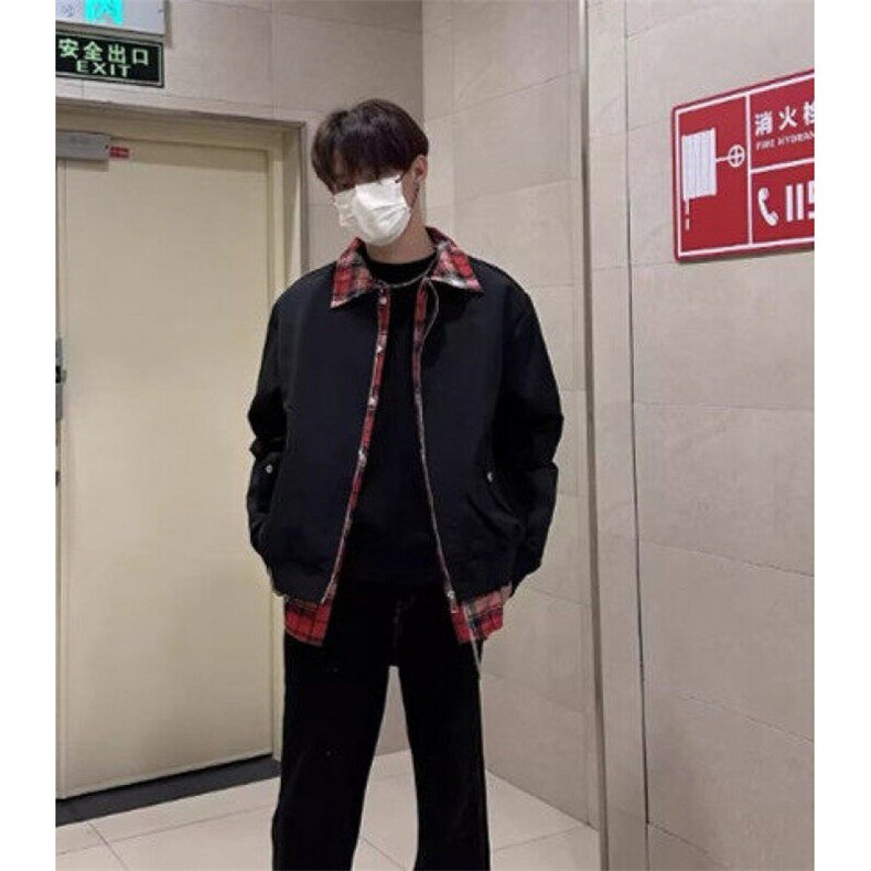 美式格子拼接假两件男女春秋季复古工装飞行员夹克棒球服JFY062,男装夹克,星座1116A（原606A-3）