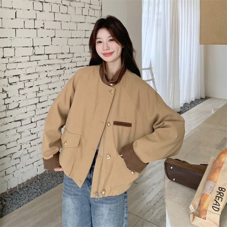 巴恩风卡其色羽绒服女冬2025年超火好看高级小众加厚短款工装外套,女装短外套,2C232