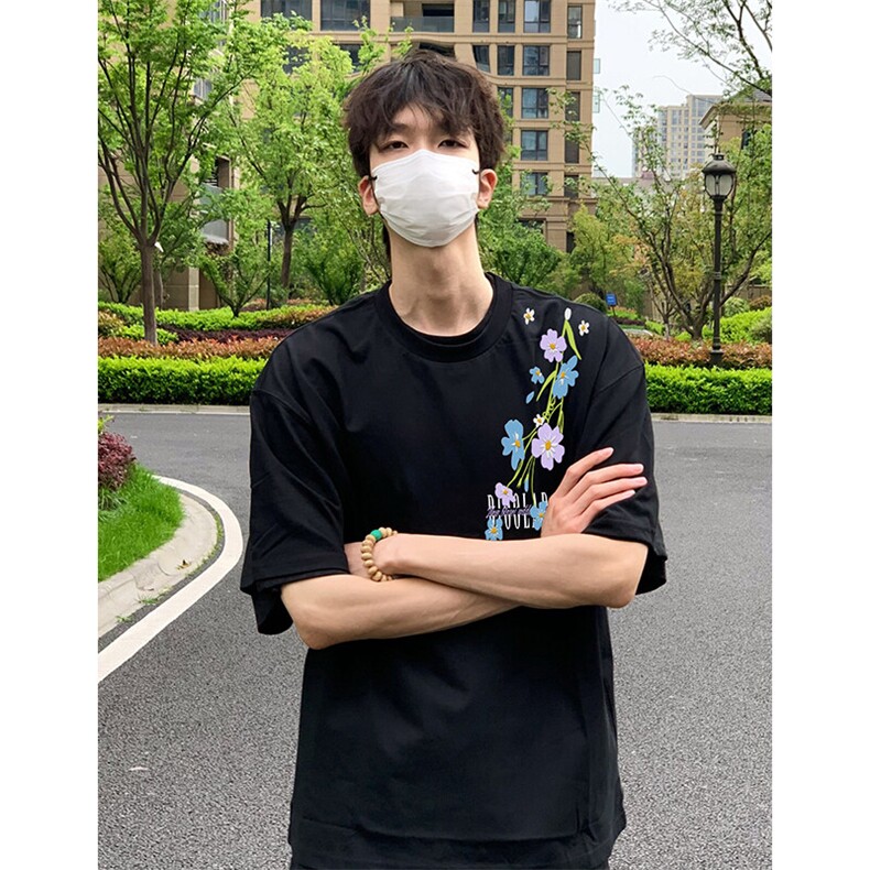 万针全刺绣解构设计260克重磅双纱纯棉高品质美式高街短袖T恤特39,男装T恤,电商A486-1