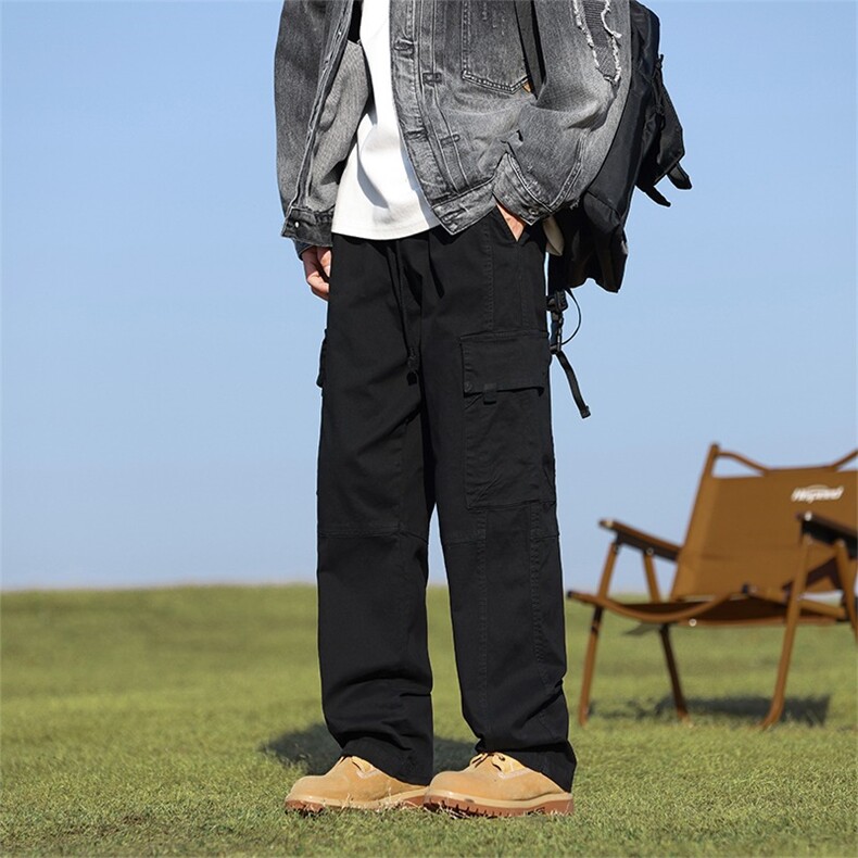 工装裤春秋季男生宽松直筒抽绳美式高街潮牌休闲阔腿长裤子，男装工装外套，星座1013-5
