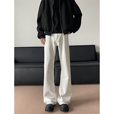 高级感白色微喇牛仔裤ins潮流直筒宽松长裤休闲小众裤子，男装牛仔裤，星座410-7