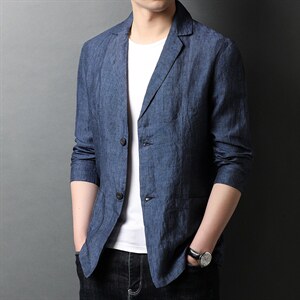 2023春夏新款男士商务休闲薄亚麻小西装男装休闲西服便服单西外套图片