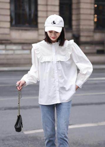 春款木耳边衬衫上衣，女装衬衫，魅力布梵