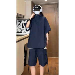 量大优  供视频 泡泡纱夏款连帽套装短袖短裤男XH74TZ-特P60图片