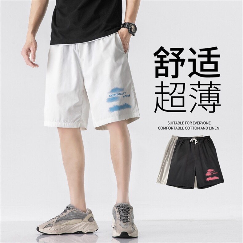K207 P25 无影墙 学生糖果港风五分裤沙滩裤云朵印花情侣休闲宽松图片