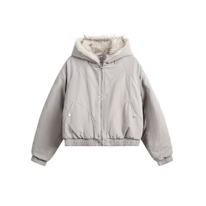 大毛领毛绒连帽棉服冬宽松休闲保暖百搭棉衣舒适外套LF1002 P125图片