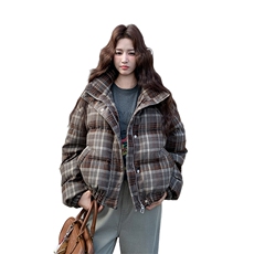 格子立领白鸭绒羽绒服，女装羽绒服，1D066-1