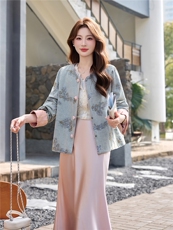 复古风重工亮片钉珠牛仔外套2026春新款提花工艺袖口高级感牛仔衣，女装牛仔外套，冬木谷雨