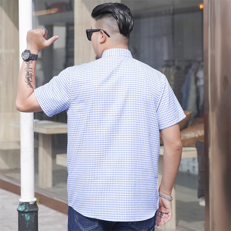 2XL-10XL男士短袖衬衣商务休闲格子衬衫加肥加大码上衣2930,男装衬衫,星座802