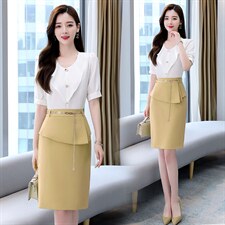 2022夏季新款简约优雅气质拼接时尚纯色两件套裙套装款，女装套装/套裙，火爆靓佳人