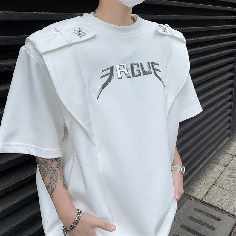 现货!25男士设计感肩章垫肩印花短袖T恤DX113-P78现货,男装T恤,电商B288