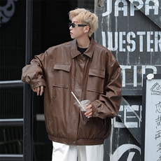 A927-P66潮牌ins宽松百搭机车服皮衣男春秋季潮流皮夹克外套，男装夹克，星座512-6