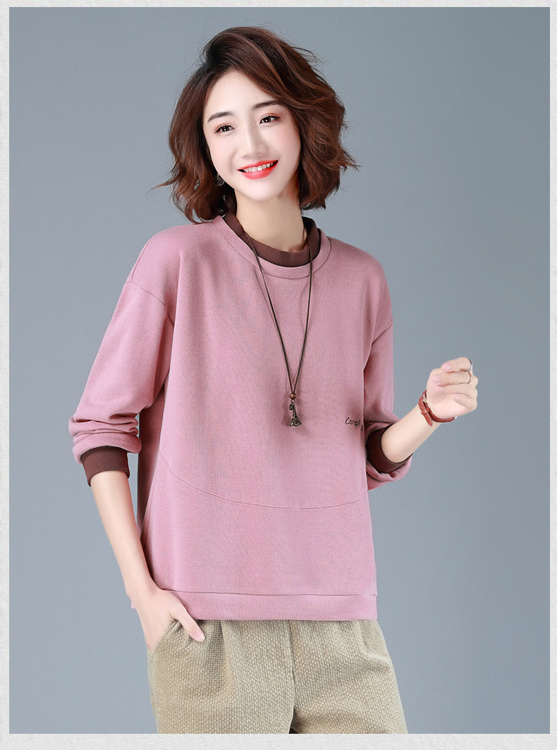 2023年春季新款套头圆领卫衣女长袖韩版休闲气质百搭上衣服打底衫，女装卫衣/绒衫，简韵佳