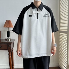 DT78-P32美式撞色华夫格polo衫男短袖夏季潮牌宽松翻领衬衫T恤，男装Polo衫，星座603-2
