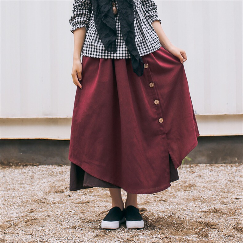 气质时尚2024年秋季中长款显瘦纯色拼色文艺休闲半身裙，女装半身裙，风姿绰