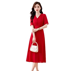 2025年夏季现货纯色清爽舒适减龄淑女连衣裙，女装连衣裙，臻衣坊