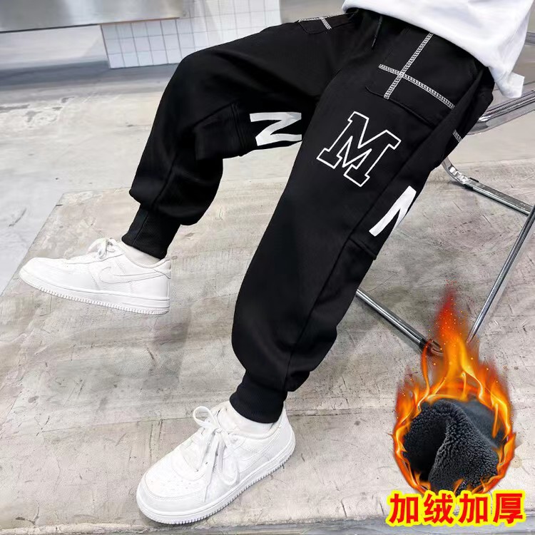 冬季新款童装男童休闲加绒加厚字母印花运动裤A068-MDSK76-TP65,女装休闲裤,电商A068