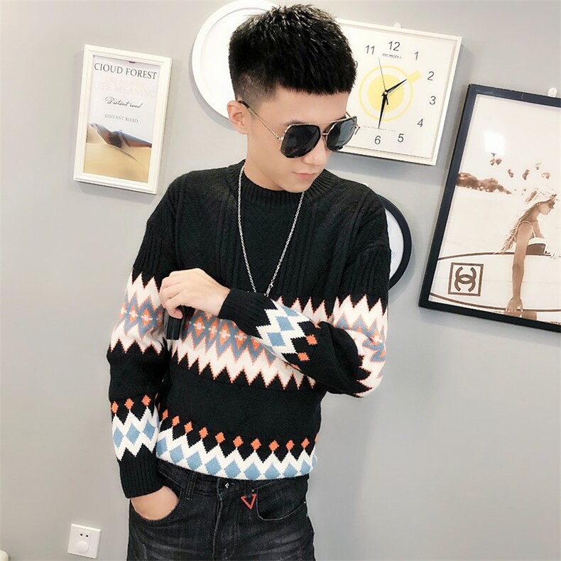 冬季社会小伙针织衫复古扭花加厚毛衣男圆领打底衫C301B-MY16,男装针织衫/毛衣,电商C301B