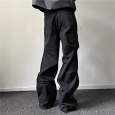 褶皱通勤堆积cleanfit百搭高级感Baggy廓形休闲男女牛仔裤，男装牛仔裤，星座506A