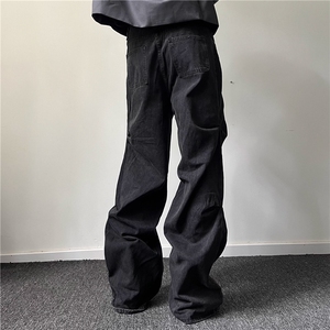 褶皱通勤堆积cleanfit百搭高级感Baggy廓形休闲男女牛仔裤图片