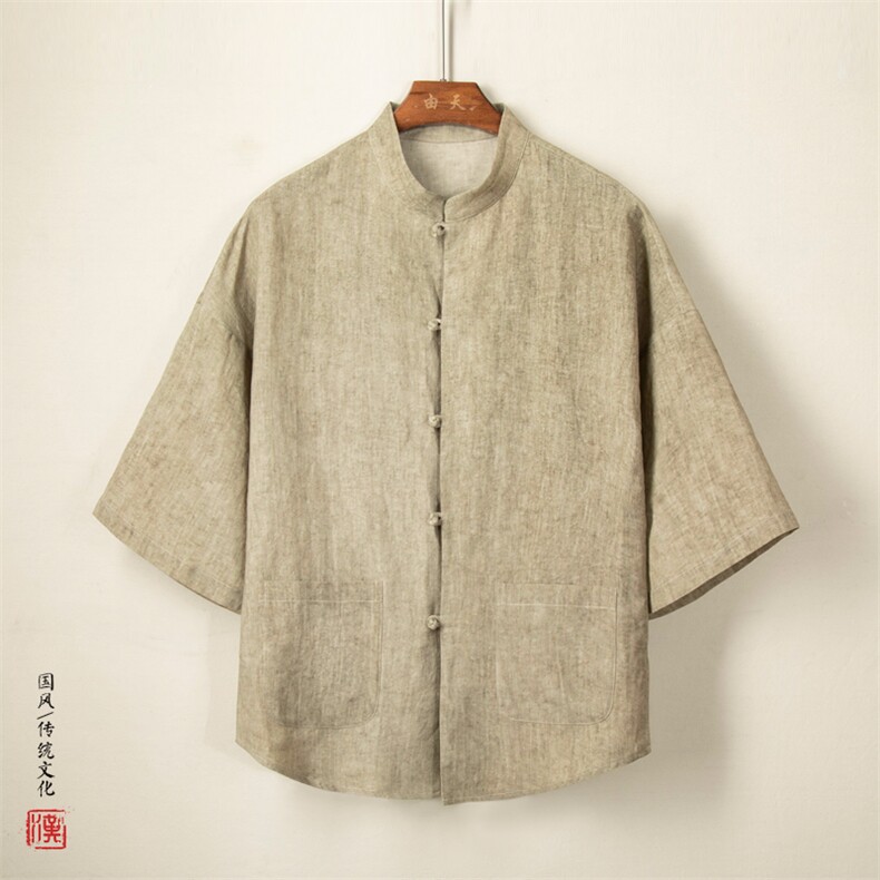 2025夏装风棉麻男士唐装短袖衬衫C026P85,男装T恤,钱塘802