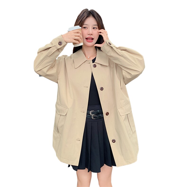 超好看卡其色韩版风衣2024春秋新款女士短款衬衫休闲显瘦百搭外套,女装风衣,浙宝281