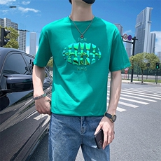 绿色2022精神小伙修身男士潮流短袖T恤社会t6617-P45控68，男装T恤，电商A108