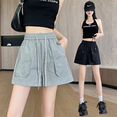 辣妹冰丝速干工装短裤女夏小个子高腰休闲抽绳A字阔腿裤，女装短裤/热裤，梦白服饰厂