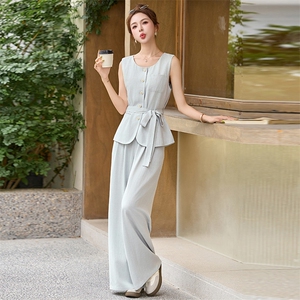无袖西装马甲阔腿裤两件套女2025夏新款时尚显瘦洋气减龄休闲套装图片