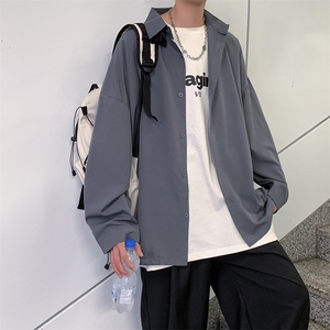 冰丝清新百搭长袖衬衫男 纯色帅气夏季简单外穿衬衣C620-P27图片