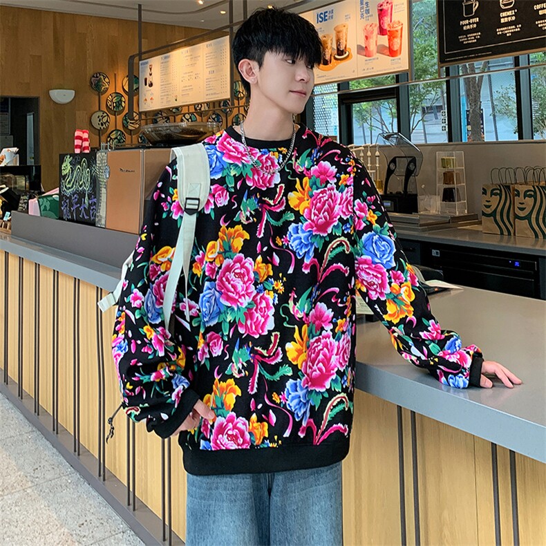 B203常规圆领大花大码卫衣外套男秋装休闲套头衫潮团队服新中式，女装短外套，星座115A(原星座507）