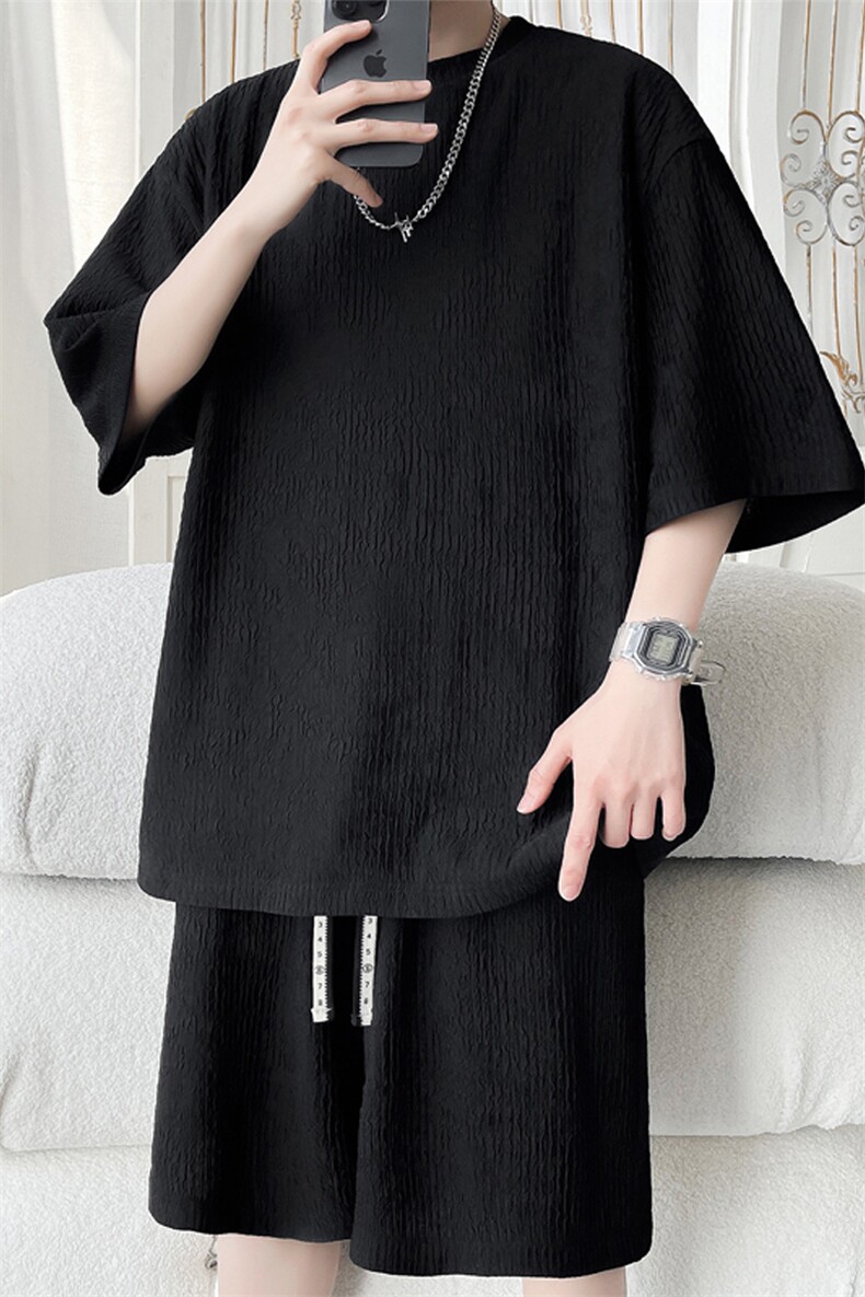 2024夏季新款旋律风车大码冰丝短袖T恤套装M-5XHQ24481-P55,男装休闲套装,电商A022