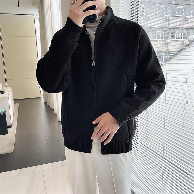 网图原版现货M03-特P55纯色休闲针织开衫外套男秋冬季宽松毛衣,男装针织衫/毛衣,电商D310B