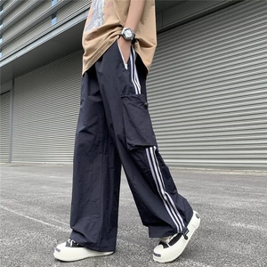 夏季长裤直筒男工装裤时尚潮牌休闲裤青春流行条纹撞色潮宽松型图片