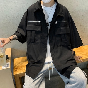 夏款男短袖衬衫工装拉链大口袋五分袖衬衣CS22 P38图片
