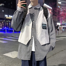 男春季衬衫假两件格子长袖衬衫C0005P39，男装衬衫，星座1116-2