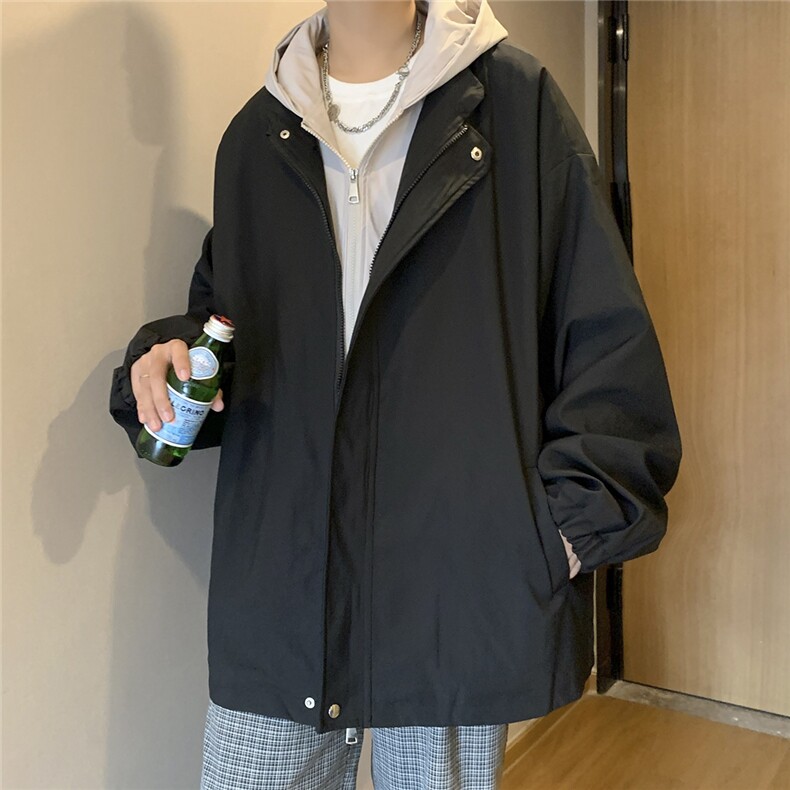 1港风冲锋衣男休闲大码情侣中性风假两件连帽夹克男7420P70控98,男装夹克,星座226-2