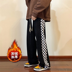 重磅欧棉绒直筒休闲裤子男宽松撞色拖地裤K812*P45加绒50控68，男装休闲裤，星座227-2