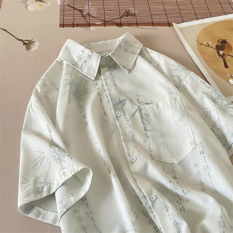 特批P25无差价夏季新中式冰丝垂感印花风大码短袖衬衫男CD2266,男装衬衫,电商A001-1