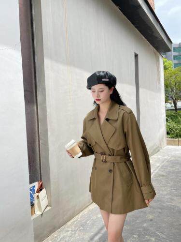 收腰带里衬风衣，女装风衣，谦度