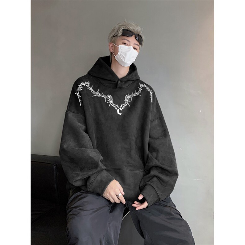 抖音品质秋季新款美式潮流印花麂皮绒连帽卫衣wljp200-特45控79,男装卫衣,星座605(原A050)