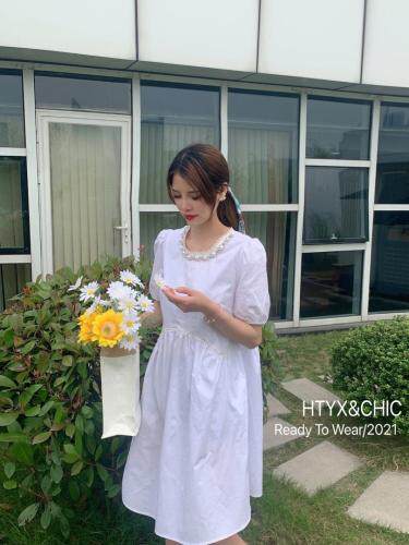 夏季现货新款，珍珠项链素色娃娃裙，女装，HTYX(6F)