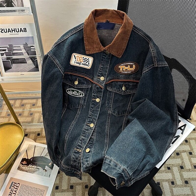 春秋美式牛仔外套男潮牌vibe宽松上衣拼色刺绣工装夹克W6299-P72,男装夹克,星座412-2