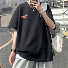 抖音供货、200克现货全棉印花宽松版型短袖T恤D223A-T2258-P20，男装T恤，电商019-1