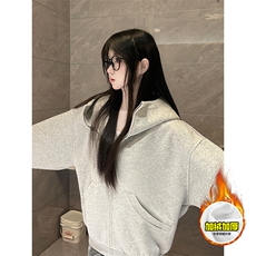 480G重磅加绒硬挺boxy男女秋冬美式高街防风高领卫衣开衫厚外套，女装短外套，电商A486-1